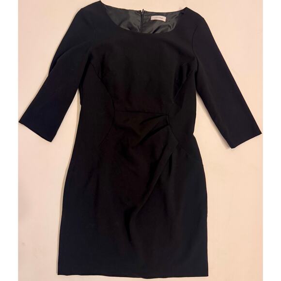 Calvin Klein Women's Sheath Dress Ruched Front 3/4 Sleeve Size 8P Petite Black - Picture 1 of 4